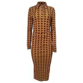 Nanushka Midikleid mit Monogrammprint aus braunem recyceltem Polyester