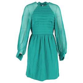Knielanges Kleid aus grünem Wolle und Seide mit transparenten Akzenten von 3.1 Phillip Lim