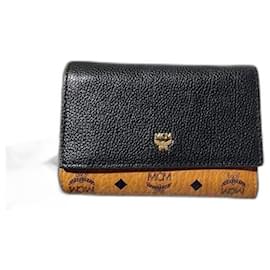 MCM Visetos Coated Canvas and Leather Flap Trifold Wallet Black/Brown