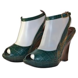 sandali con zeppa Max Mara stampa coccodrillo verde scuro