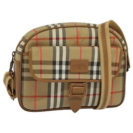 Autre Marque Bolso de Hombro Burberrys Nova Check de Lona Cuero Beige Dorado Auth ep7522