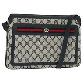 GUCCI GG Supreme Sherry Line Borsa a Spalla PVC Blu Navy Rosso 41 02 090 Auth bs22750