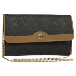 Christian Dior Schultertasche aus Waben-Canvas mit Kette aus PVC in Schwarz und Gold Auth EC097