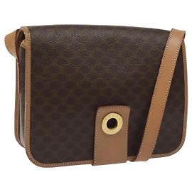 Céline Borsa a spalla in tela Macadam CELINE in pelle PVC marrone oro Auth BD184