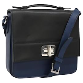 Borsa a spalla PRADA in pelle nera e blu Auth am7706 - Prada