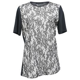 Schwarz Baumwoll-T-Shirt mit Spitzendetails von Jason Wu