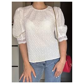 Weiße Bluse mit Stickereien & Spitze Maje Gr. 40 aus Baumwolle