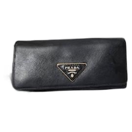 Prada Saffiano Lux Leder Klapp-Wallet Schwarz