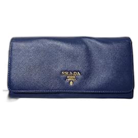 Prada Saffiano Leder Continental Geldbörse Blau