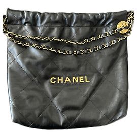 Chanel 22 Black Lambskin Handbag Gold Hardware