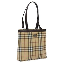 Borsa Tote Burberry Nova Check in pelle PVC beige e marrone Auth BA401