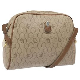 Borsa a spalla in tela a nido d'ape Christian Dior in pelle PVC beige oro Auth bs23125