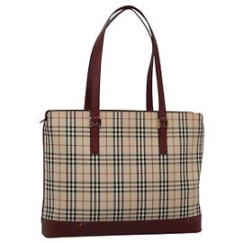 Bolso tote de lona beige con estampado Nova Check de Burberry dorado Auth KD099