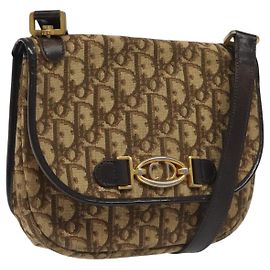 Christian Dior Trotter Canvas Shoulder Bag Brown Gold Auth BD172