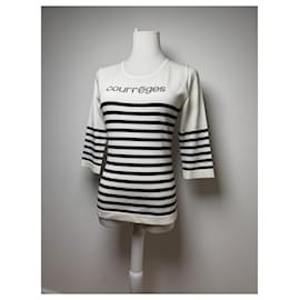 Vintage Courreges Paris gestreifter Pullover Weiß/Marine EU36/S