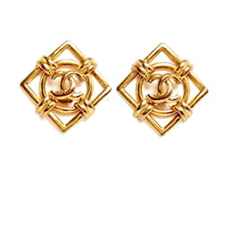 Chanel 1990er Clip Ohrringe CC Quadrat Rund CC Clip-On Ohrringe
