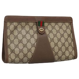GUCCI GG Supreme Web Sherry Line Clutch Bag PVC Beige Rosso 156 01 033 Auth MY044