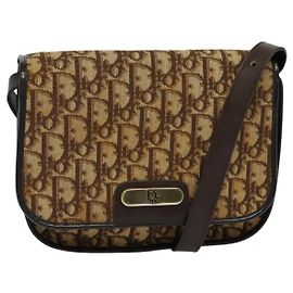 Borsa a spalla in tela Trotter Christian Dior marrone oro Auth KD090