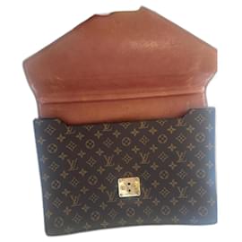 Cartella vintage in pelle e tela Louis Vuitton