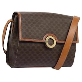 Céline Borsa a spalla in tela Macadam CELINE in pelle PVC marrone oro Auth EC038