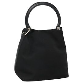 Borsa a mano in tela nera Salvatore Ferragamo Auth KD096