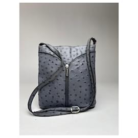 Borsa a spalla in pelle di struzzo vintage grigia - Autre Marque