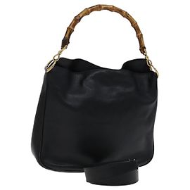 Borsa a mano in pelle GUCCI Bamboo 2 vie nera oro 001 2113 1638 Auth KD087
