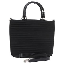 Bolso de mano de lona GUCCI Bamboo 2way Negro 000 1705 0588 Auth ep7659