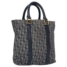 Borsa a mano in tela Trotter Christian Dior blu navy oro Auth bs22777