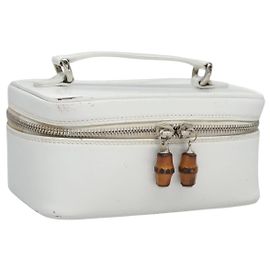 GUCCI Bamboo Vanity Pouch Patent leather White 032 1956 0151 Auth fm4397