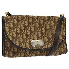 Borsa a spalla in tela Trotter Christian Dior marrone Auth 114998
