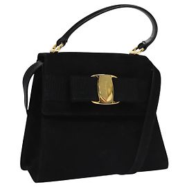 Borsa a mano Vala in suede 2 in 1 nera e oro Auth BA373 di Salvatore Ferragamo