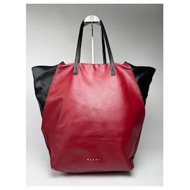 Borsa shopper in pelle vintage Marni nera e rossa