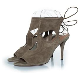 Sandali in suede tagliati sexy color kaki di Aquazzura