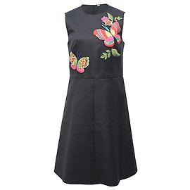 Vestido mini A-line de algodón negro con aplique de mariposa RED Valentino