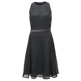 Vestido midi acampanado de poliéster negro con detalles de encaje de Jason Wu