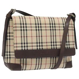 Bolso de hombro Burberry Nova Check de lona beige plateada auténtica BD069