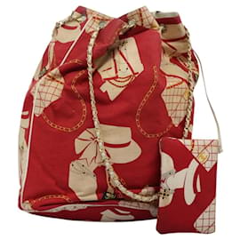 Borsa a spalla con catena CHANEL in tela rossa oro CC Auth 114940