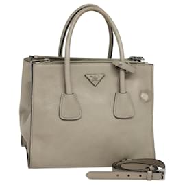 PRADA Borsa a mano in pelle 2 vie Beige Argento Auth am7940 - Prada