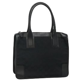 Bolso Tote de Lona GG GUCCI Outlet Negro Oro 000 0855 00 2113 Auth am7878