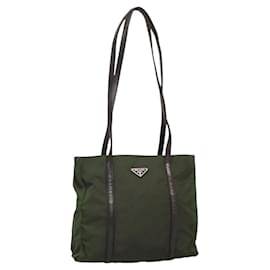 PRADA Borsa Tote Nylon Kaki Marrone Argento Auth bs22976 - Prada