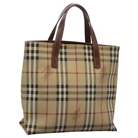 Borsa a mano in PVC beige marrone a quadri Nova di BURBERRY oro Auth BD438