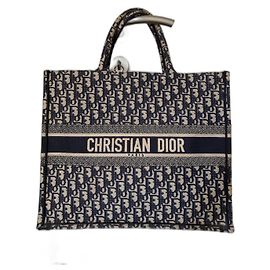 Christian Dior Book Tote Tela Blu Navy