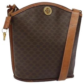 Céline Borsa a spalla in tela Macadam CELINE in pelle PVC marrone oro Auth BD091