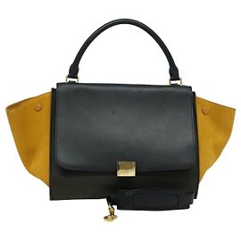 Céline CELINE Bolsa Trapeze de Couro 2 em 1 Marinho Ouro Auth BA400