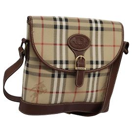 Autre Marque Borsa a spalla Burberrys Nova Check in PVC pelle beige marrone oro Auth BD093