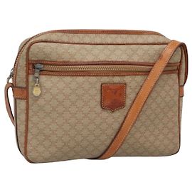 Céline Bolsa de ombro em lona Macadam CELINE PVC bege ouro Auth bs23175