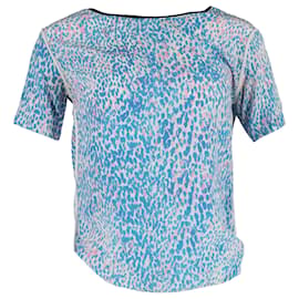 Camiseta de seda azul con estampado de leopardo Sandro