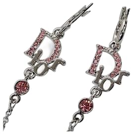 Orecchini pendenti in cristallo di strass rosa rubino rosso argento Christian Dior