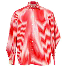 Camicia in cotone rosso con logo ricamato a righe Balenciaga